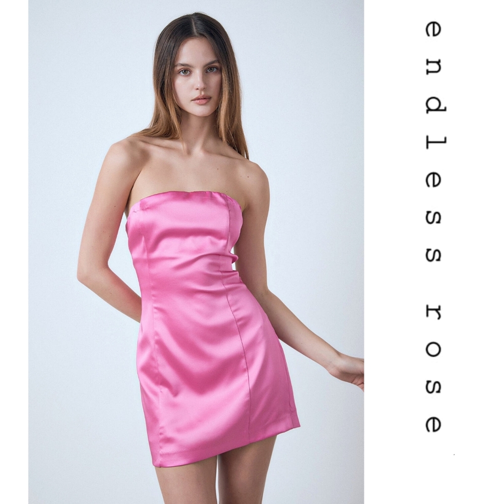 Endless Rose - Satin Cross Spaghetti Tie Mini Dress - Berry Pink - Picture 8 of 10